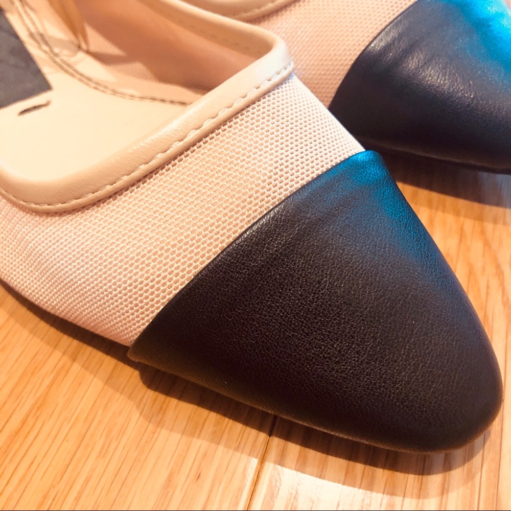 NWT Zara Cream Black Capped Toe Mesh Leather Mules - Picture 7 of 9